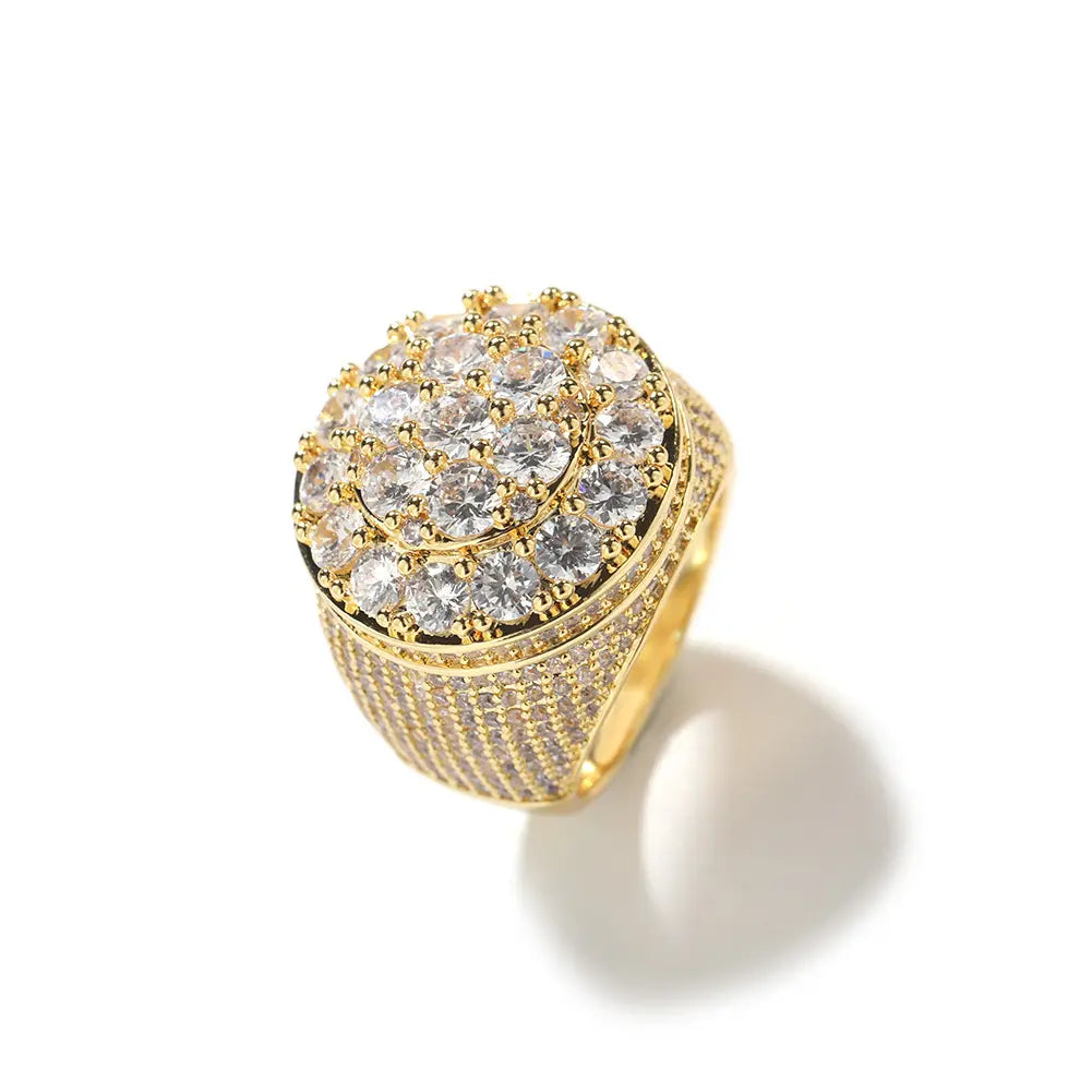 Bague Fleur Diamant Plaqué Or Vintage Hip Hop