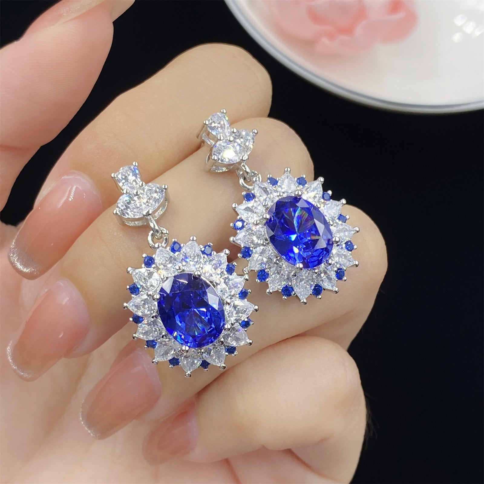 Fashion Blue Sapphire Crystal Pendant Jewelry Set