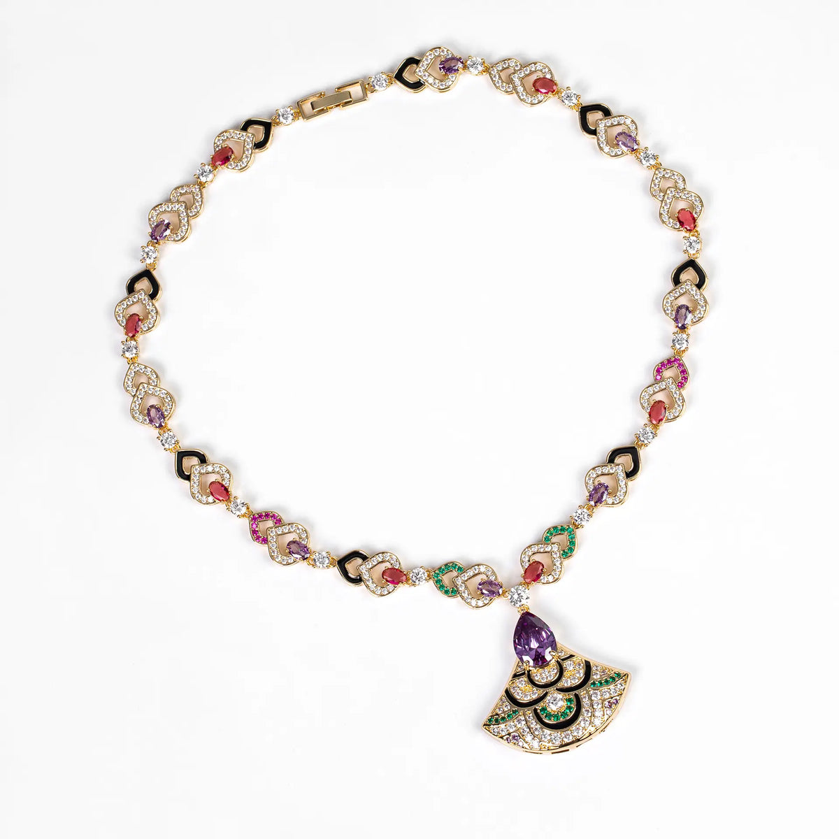 Ensemble collier micro-incrusté zircon éventail semi-luxe