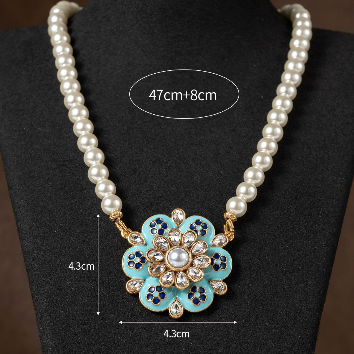 Luxury Pearl and Turquoise Blue Floral Necklace and Earrings Set