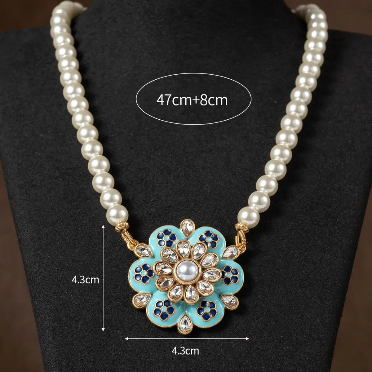 Parure Collier et Boucles d'Oreilles Fleurie Luxe Perle et Turquoise Bleue