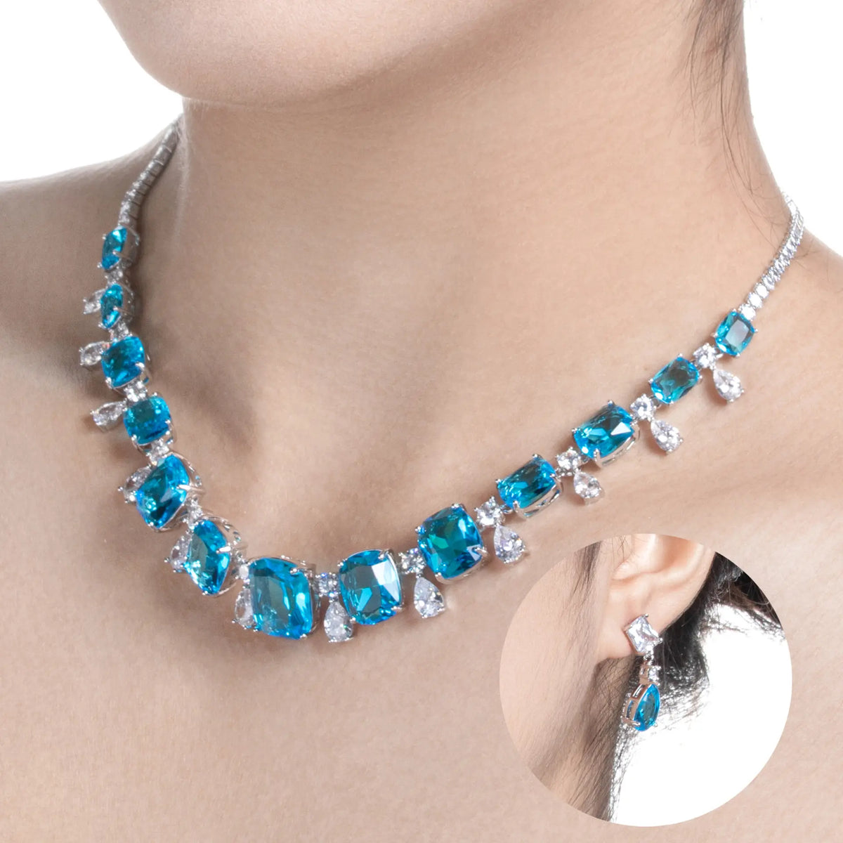 Luxury Emerald Green Crystal Necklace and Earrings Jewelry Set