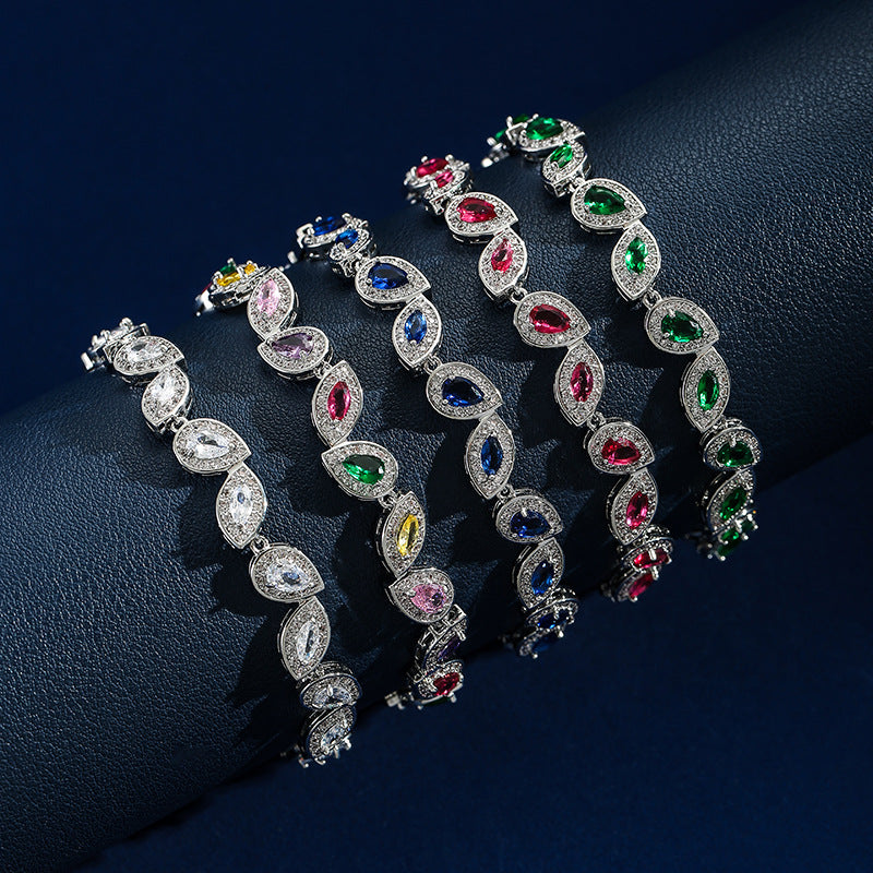 Luxury Multicolor Teardrop Crystal Bracelet – Silver Tone Statement Jewelry for Women