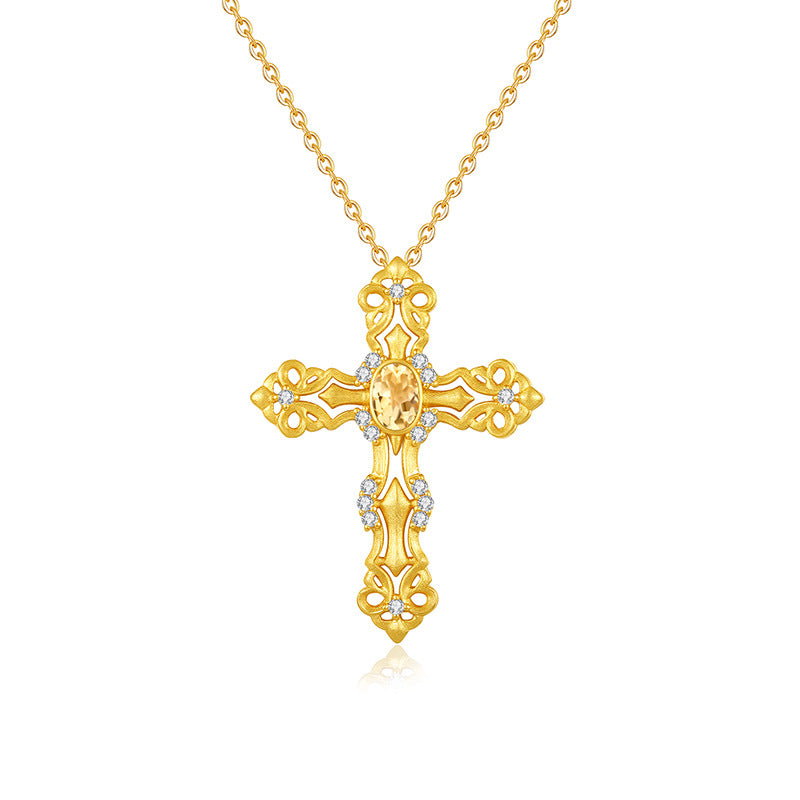 S925 Sterling Silver Colored Crystal Cross Necklace