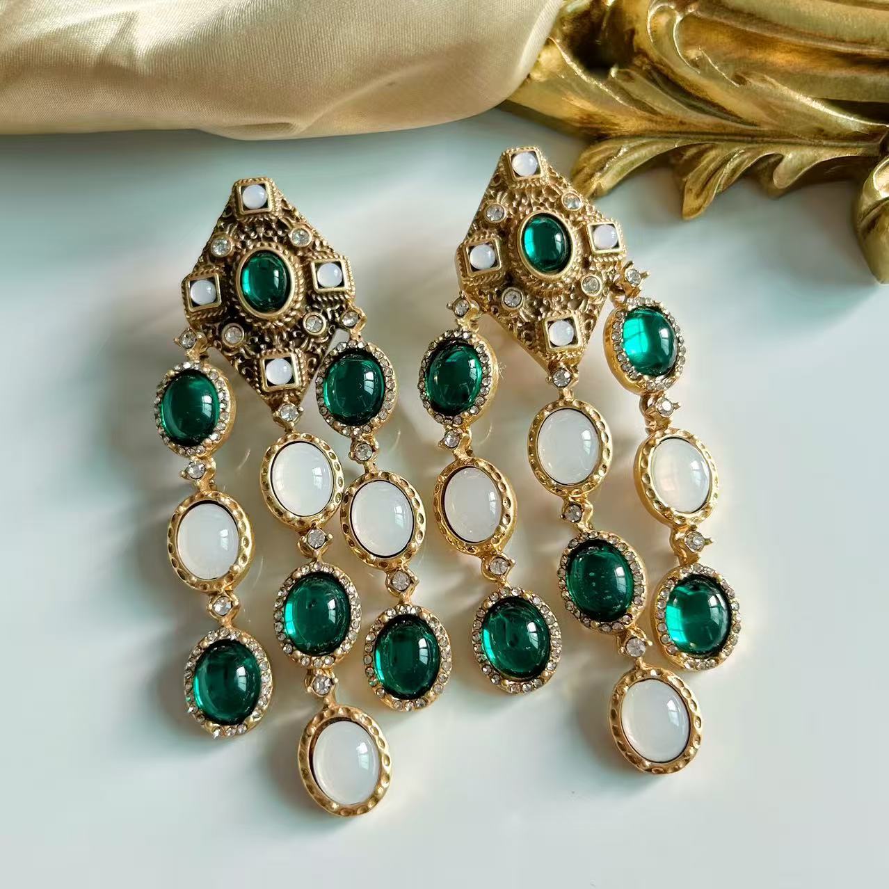 Tassel earrings glazed heavy industry court style literary and retro earrings