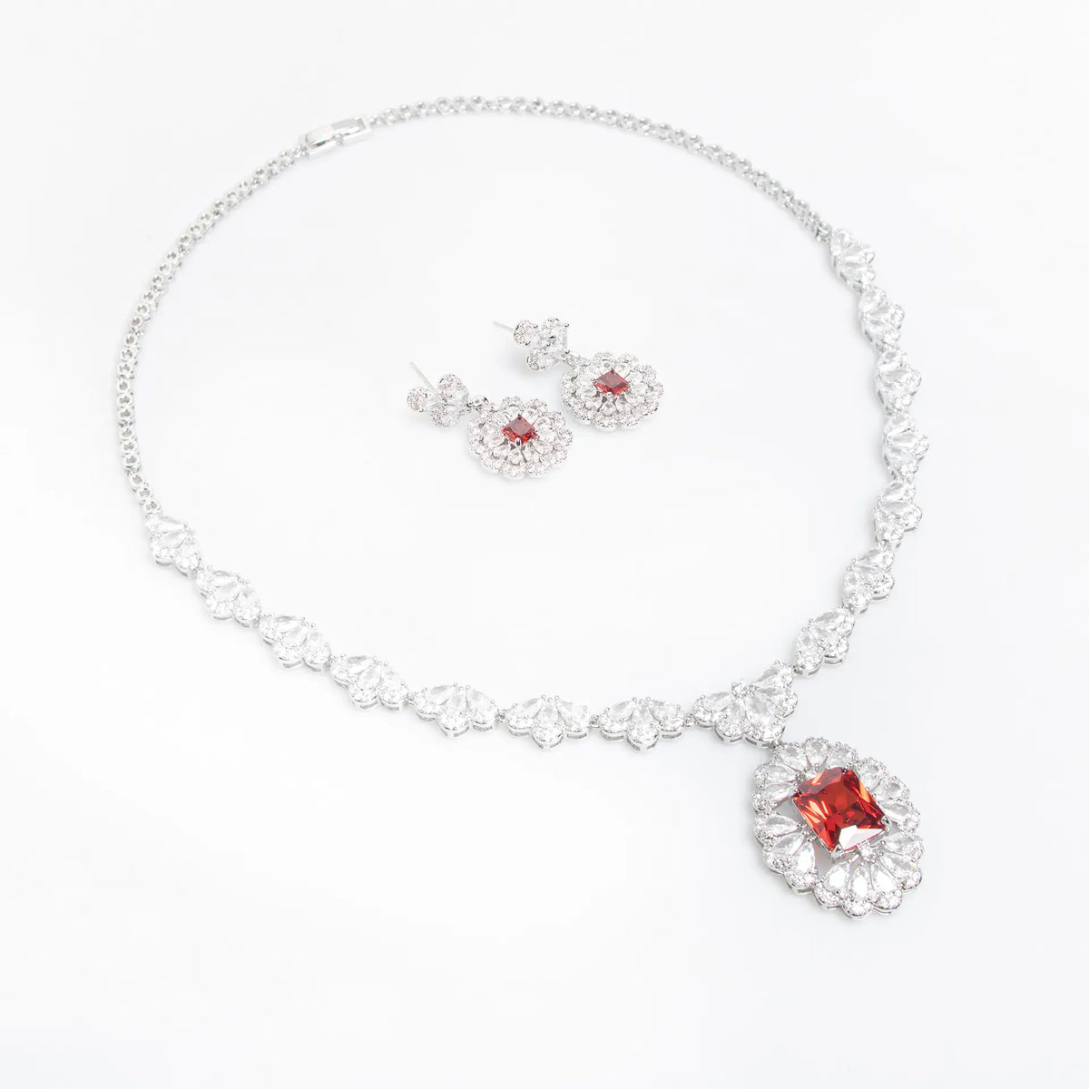 Luxury Yellow Gemstone Floral Necklace Set for Women – Marquise Crystal Jewelry with Matching Earrings