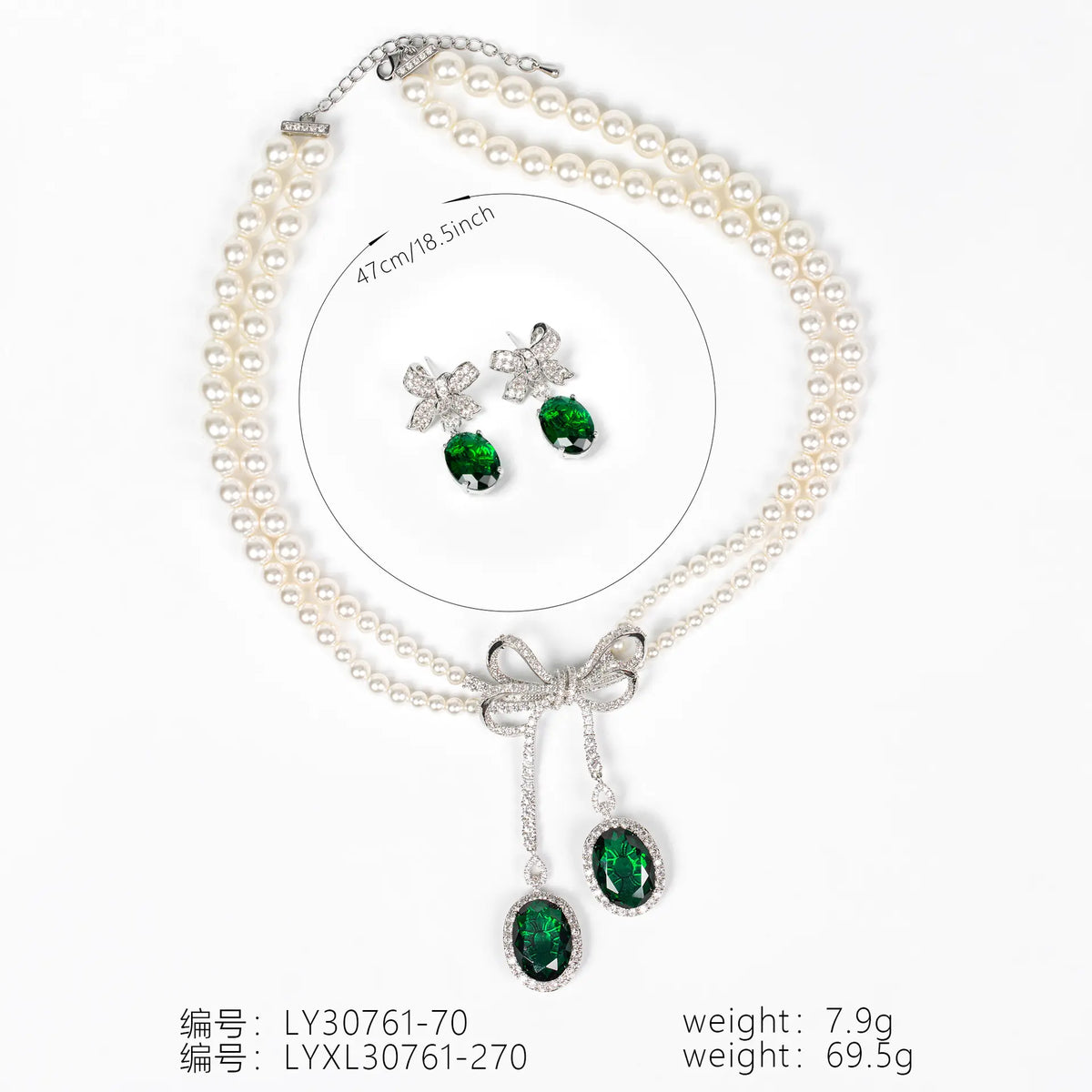 Ensemble collier et boucles d'oreilles nœud papillon en perles et diamants, style léger et luxueux