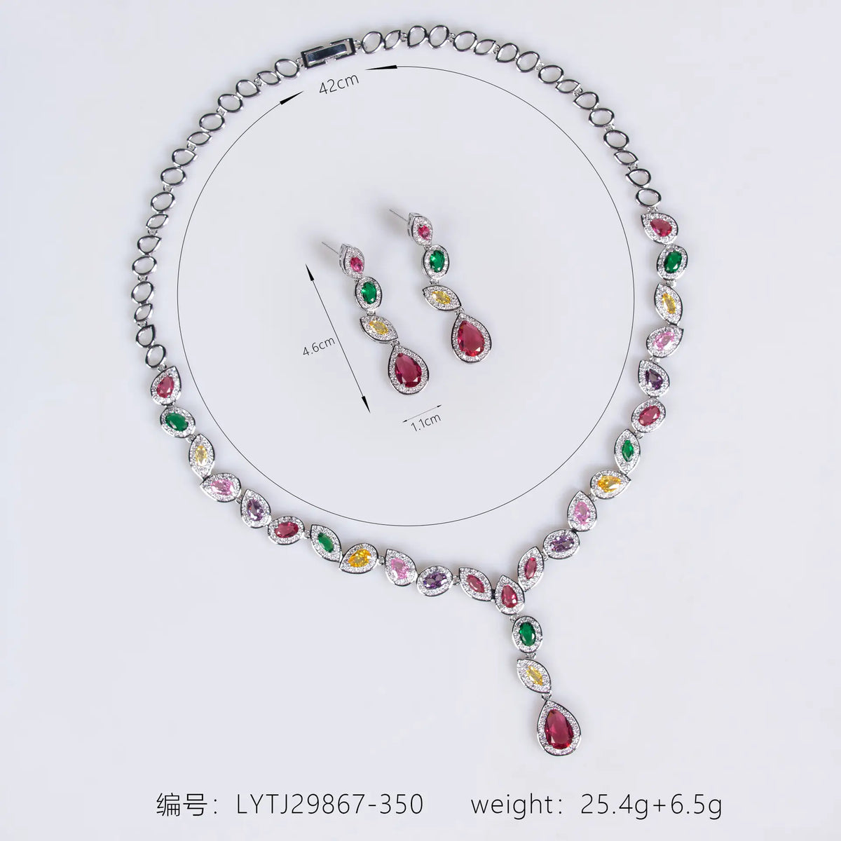 Parure collier et boucles d'oreilles élégante en forme de goutte d'eau avec zircons brillants