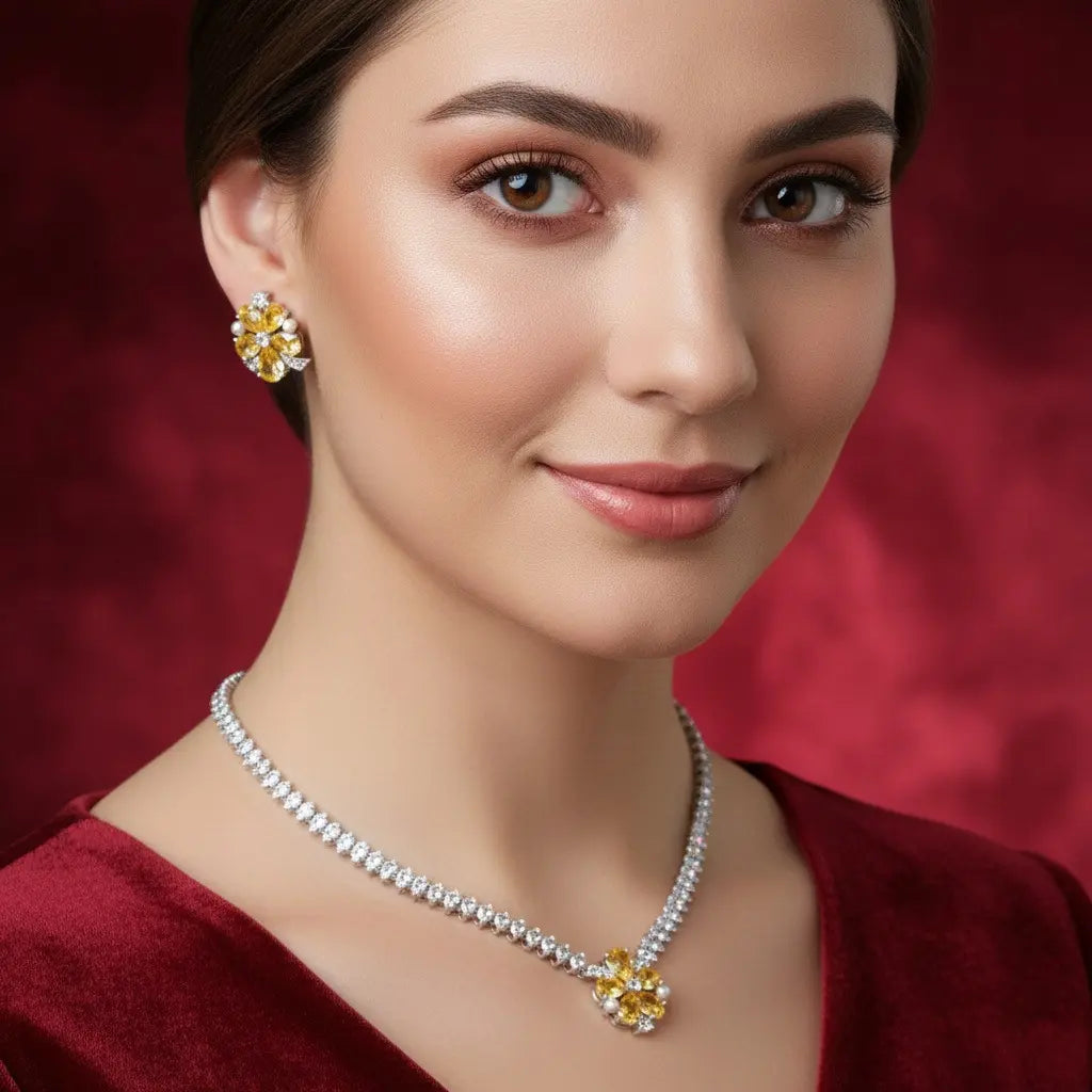 Luxury Emerald Green Floral Necklace Set for Women – Marquise Crystal Jewelry with Matching Earrings