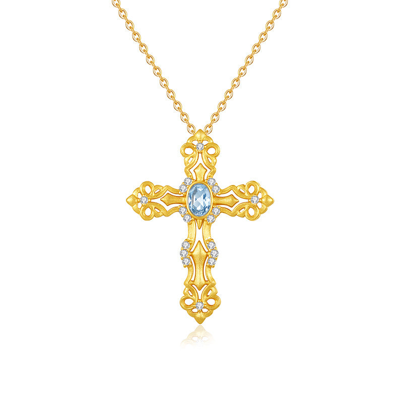 S925 Sterling Silver Colored Crystal Cross Necklace