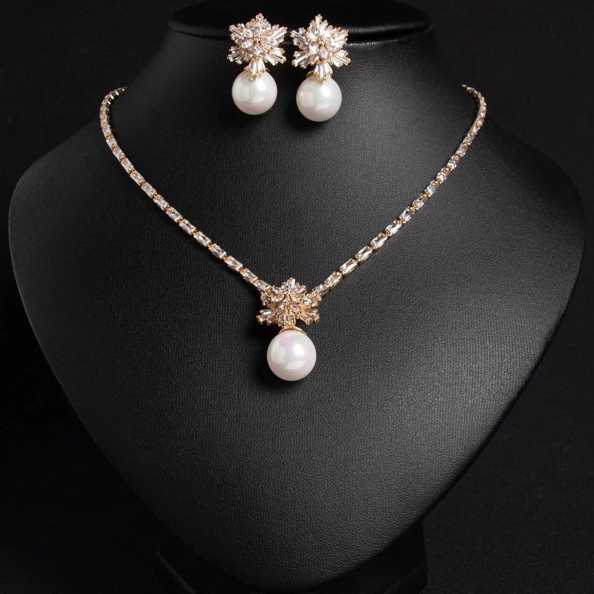 Parure de boucles d'oreilles et collier flocon de neige zircon perles haut de gamme