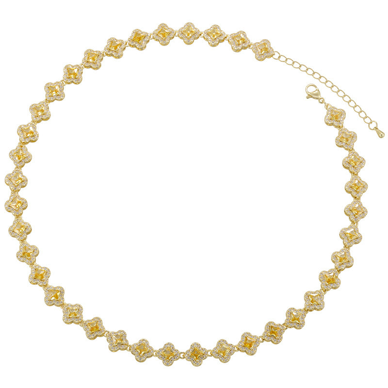 Light Luxury Copper with Colored Diamonds Lucky Clover Necklace