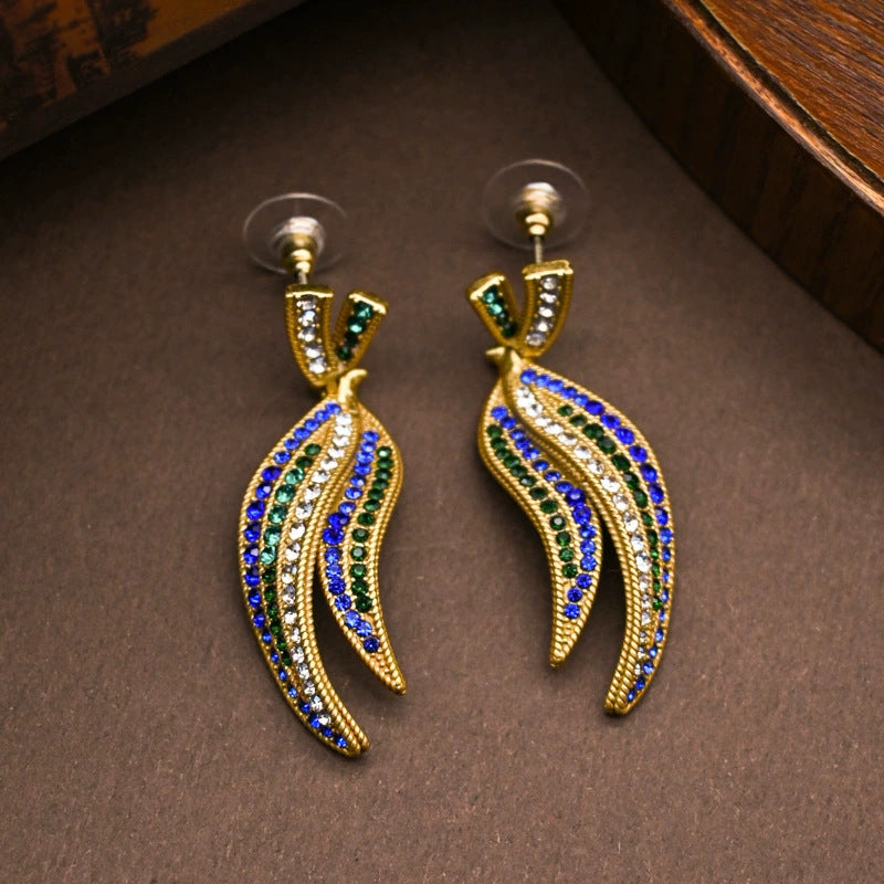 Fashion Vintage Crystal Gemstone Earrings Ring Necklace Set