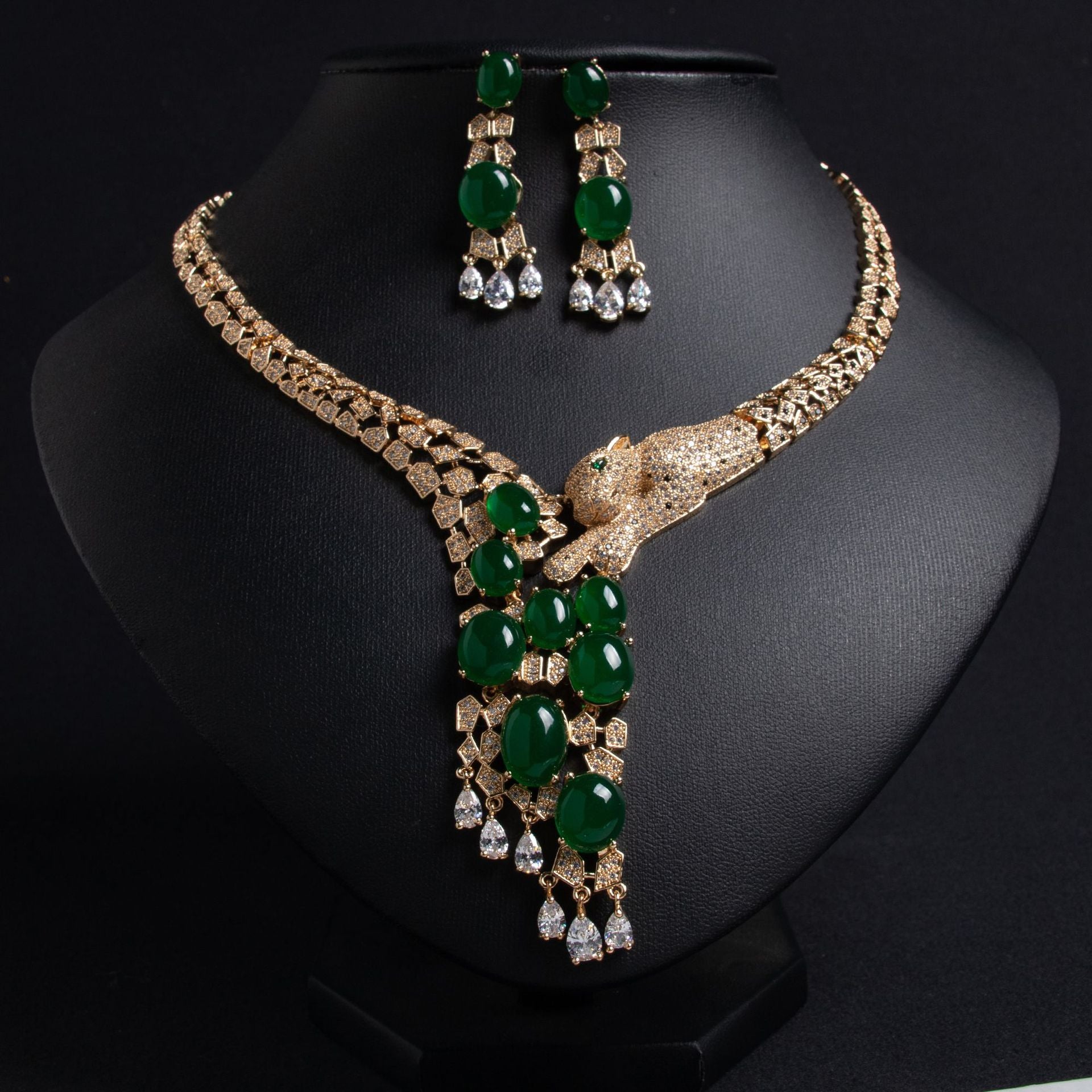 Premium Luxury Bridal Zircon Necklace Earrings Set Tassel Gala Wedding Dress Accessories Women