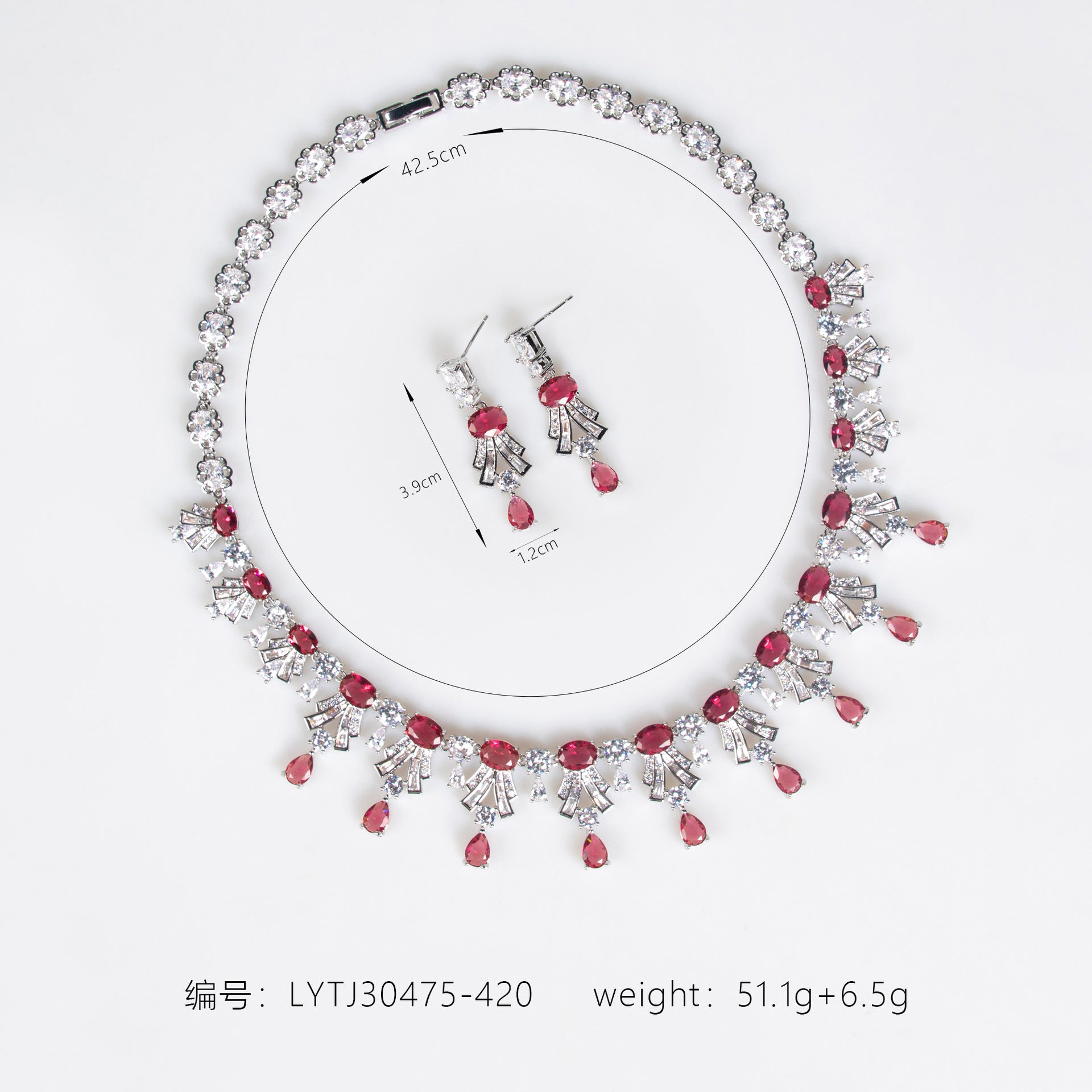Luxury Ruby Red Gemstone Statement Necklace Set for Women – Elegant Jewelry with Matching Earrings