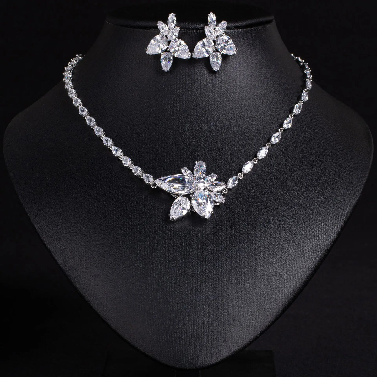 Luxury Navy Blue Crystal Necklace and Earrings Jewelry Set