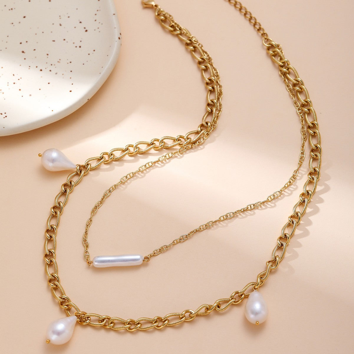 S925 sterling silver special-shaped imitation pearl necklace