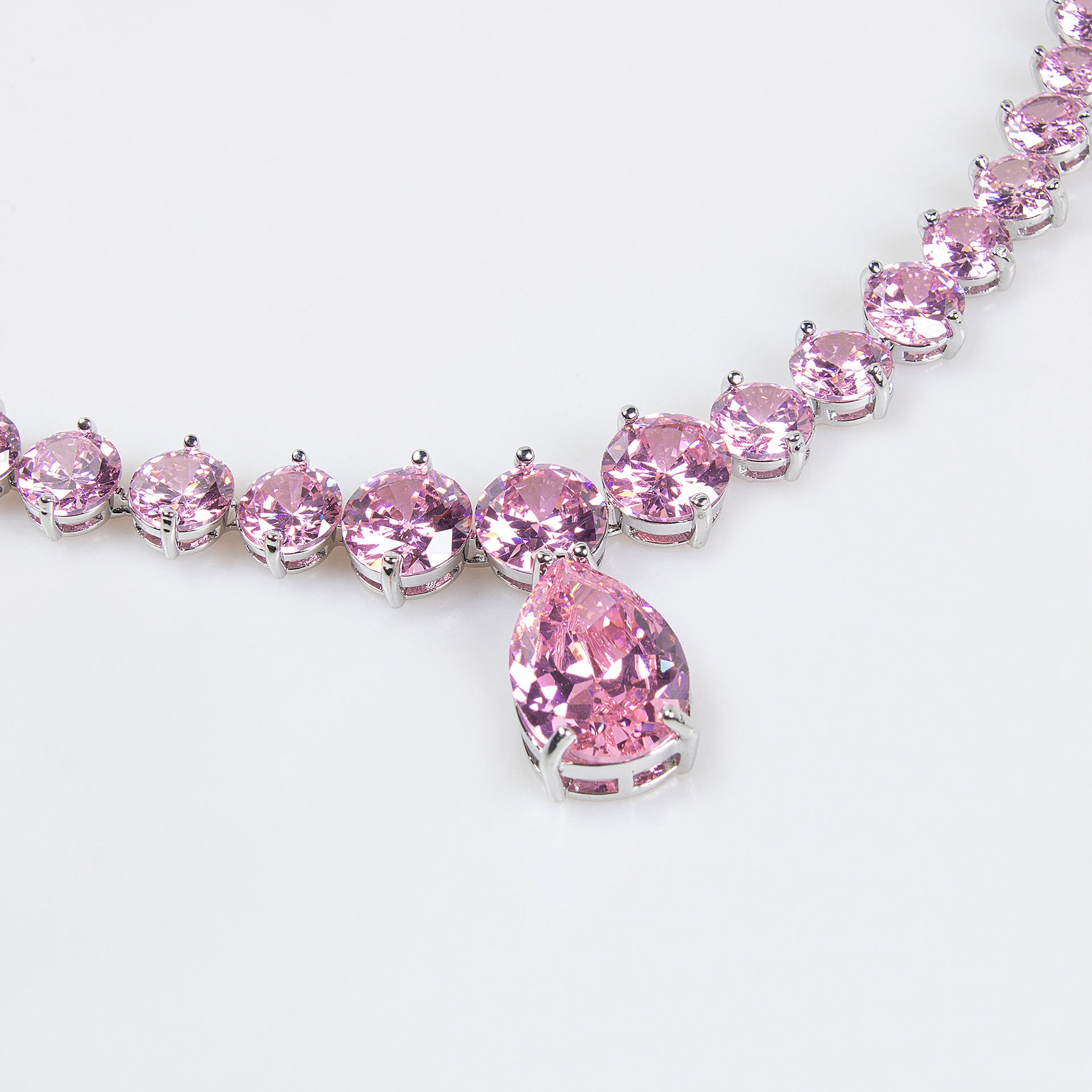 Luxury White Crystal Teardrop Necklace and Earrings Jewelry Set for Women