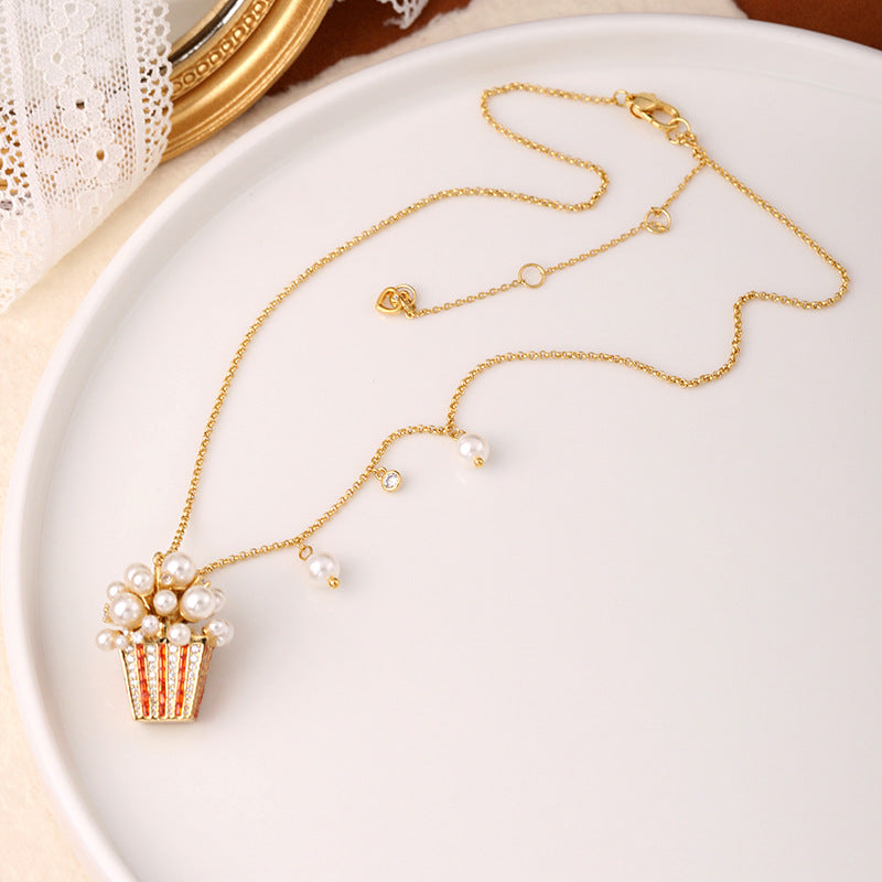 Personalized popcorn pearl zircon necklace
