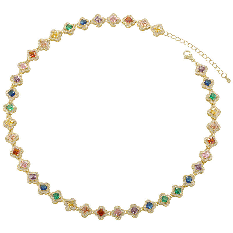 Light Luxury Copper with Colored Diamonds Lucky Clover Necklace