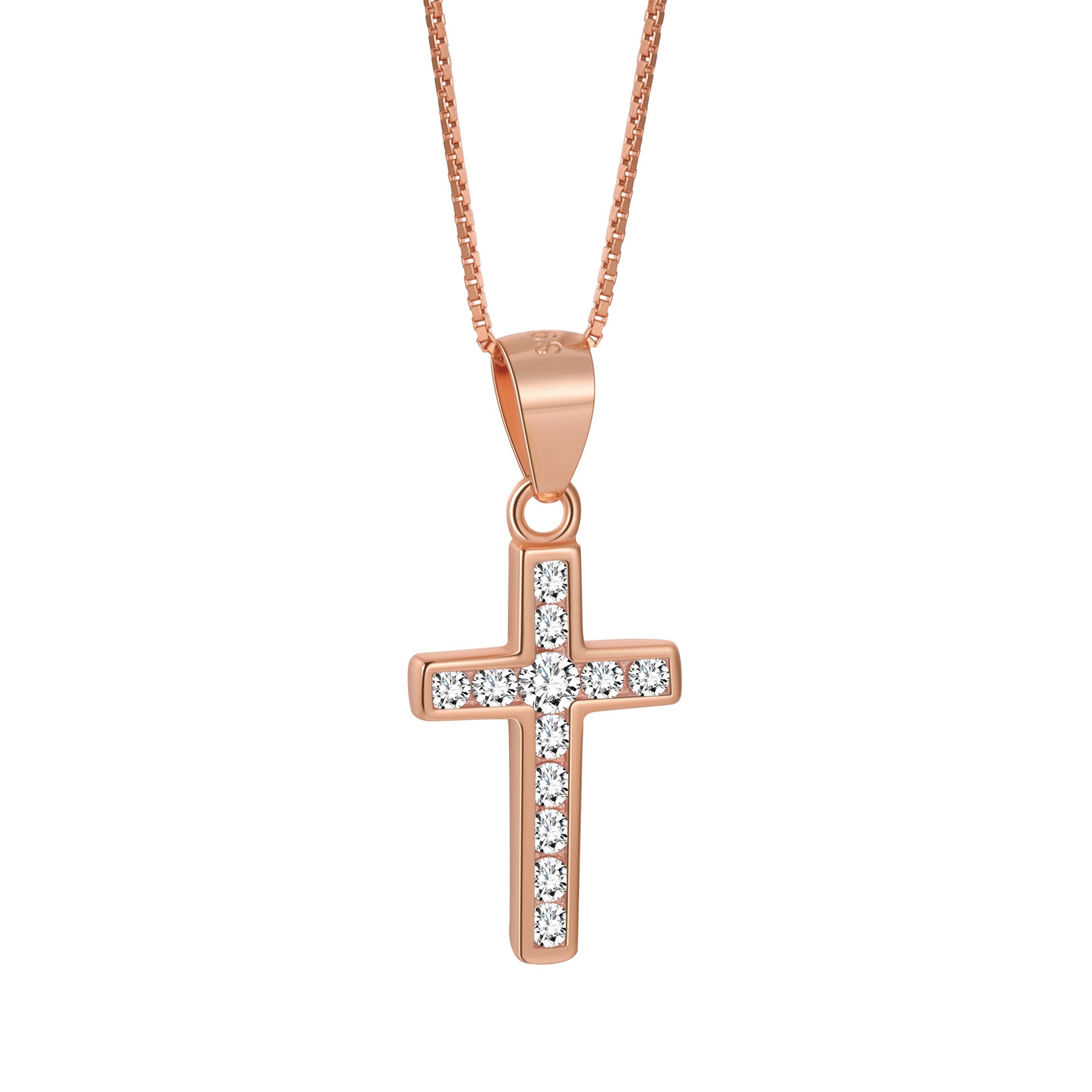 S925 sterling silver diamond inlaid simple cross pendant necklace