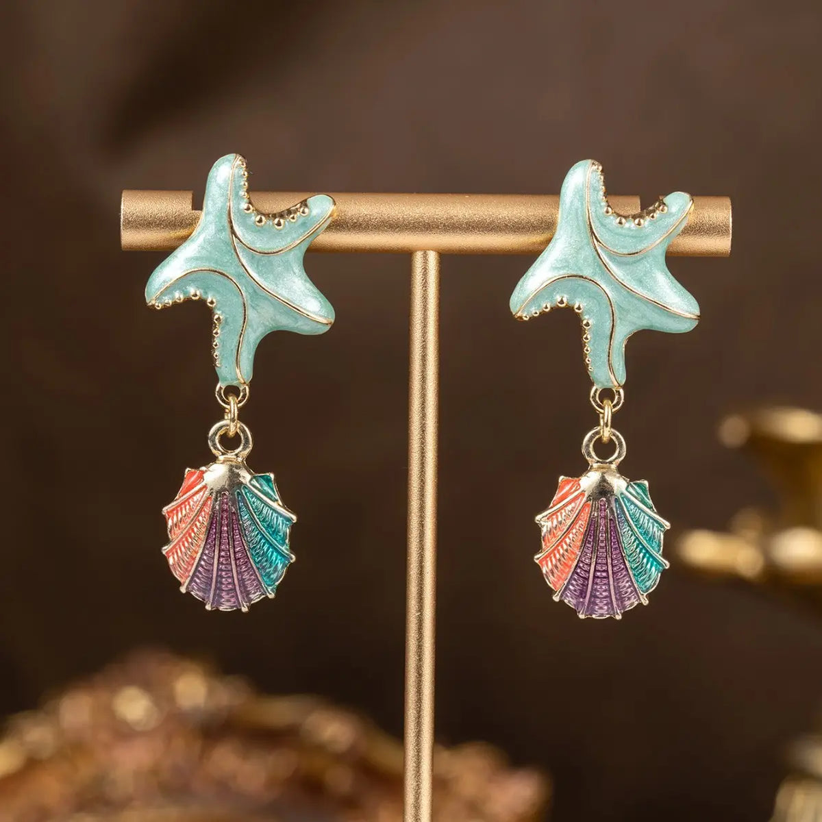 Boucles d'oreilles pendantes Étoiles de mer et Coquillages d'inspiration marine pour Femme