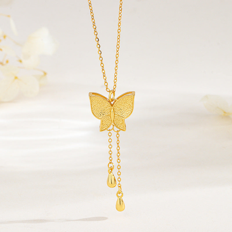 S925 sterling silver water drop fringed butterfly necklace