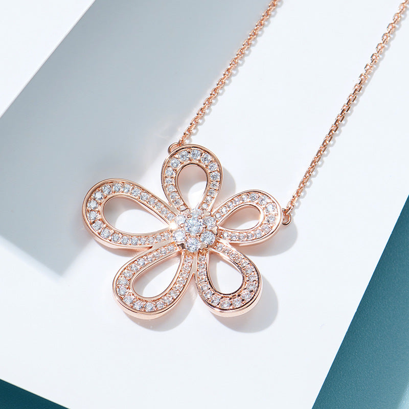S925 silver-plated five-flower necklace