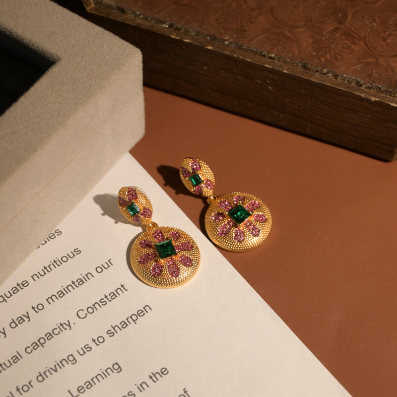 Vintage rhinestone eight-petal flower earrings