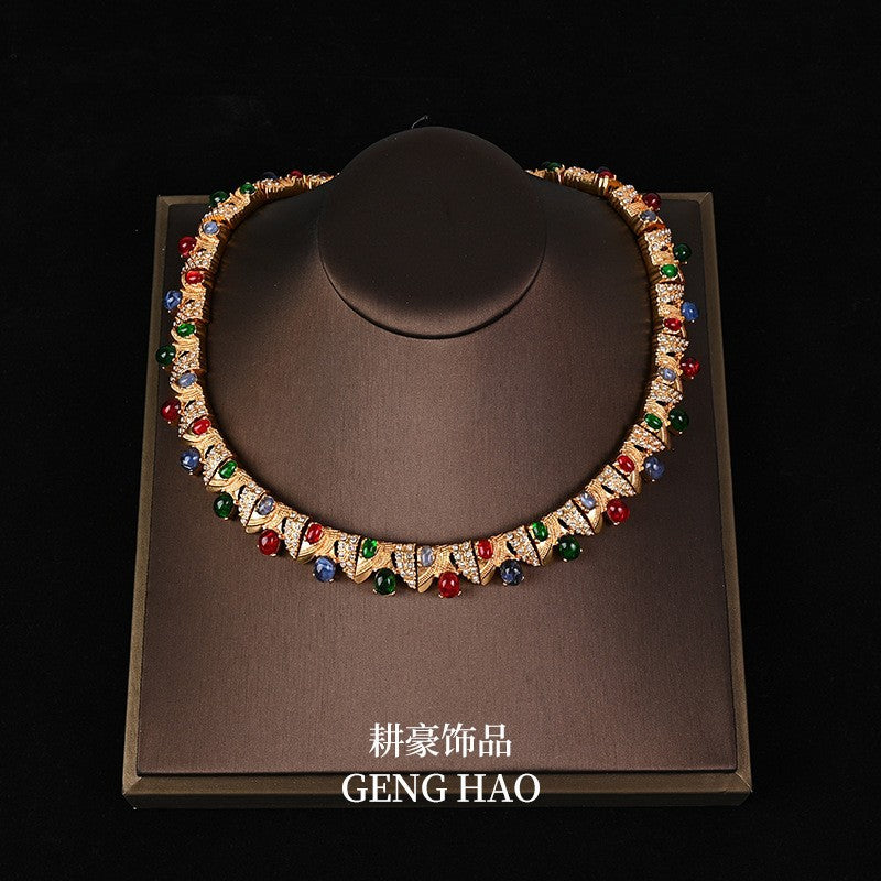 Vintage Rhinestone Necklace Stud Earrings Bracelet Set