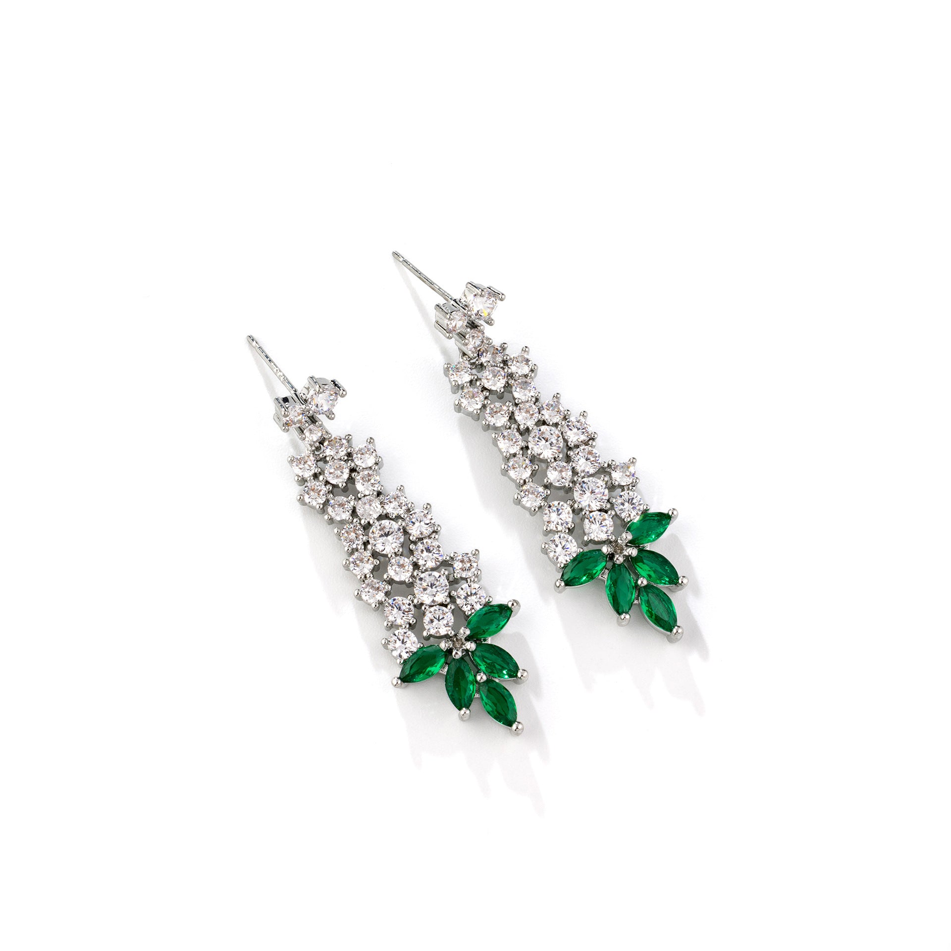 Luxury Green Crystal Wedding Jewelry Set – Silver Necklace Earrings Bracelet