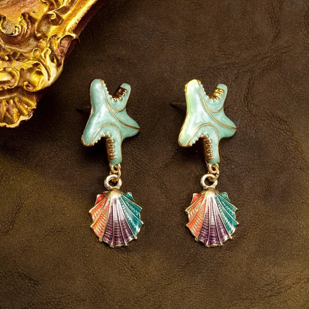Boucles d'oreilles pendantes Étoiles de mer et Coquillages d'inspiration marine pour Femme