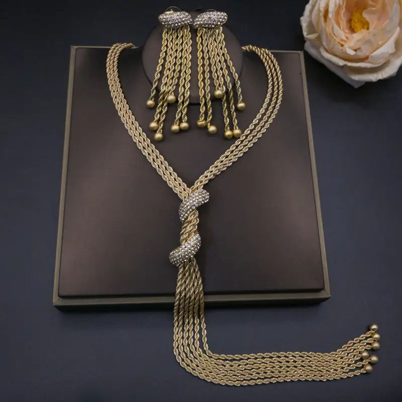Parure de bijoux collier à pampilles médiévales dorées