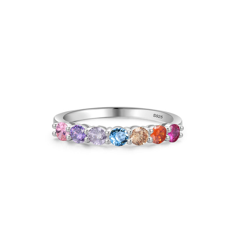 S925 Sterling Silver Round Colored Diamond Ring