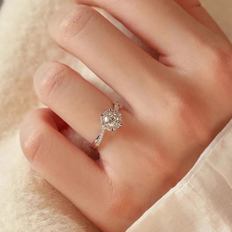 Fashion Platinum Plated Zircon Six Claw Open Diamond Ring