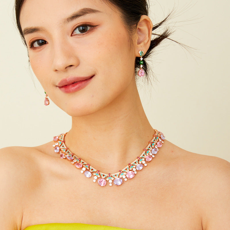 Gold plated enamel gemstone necklace