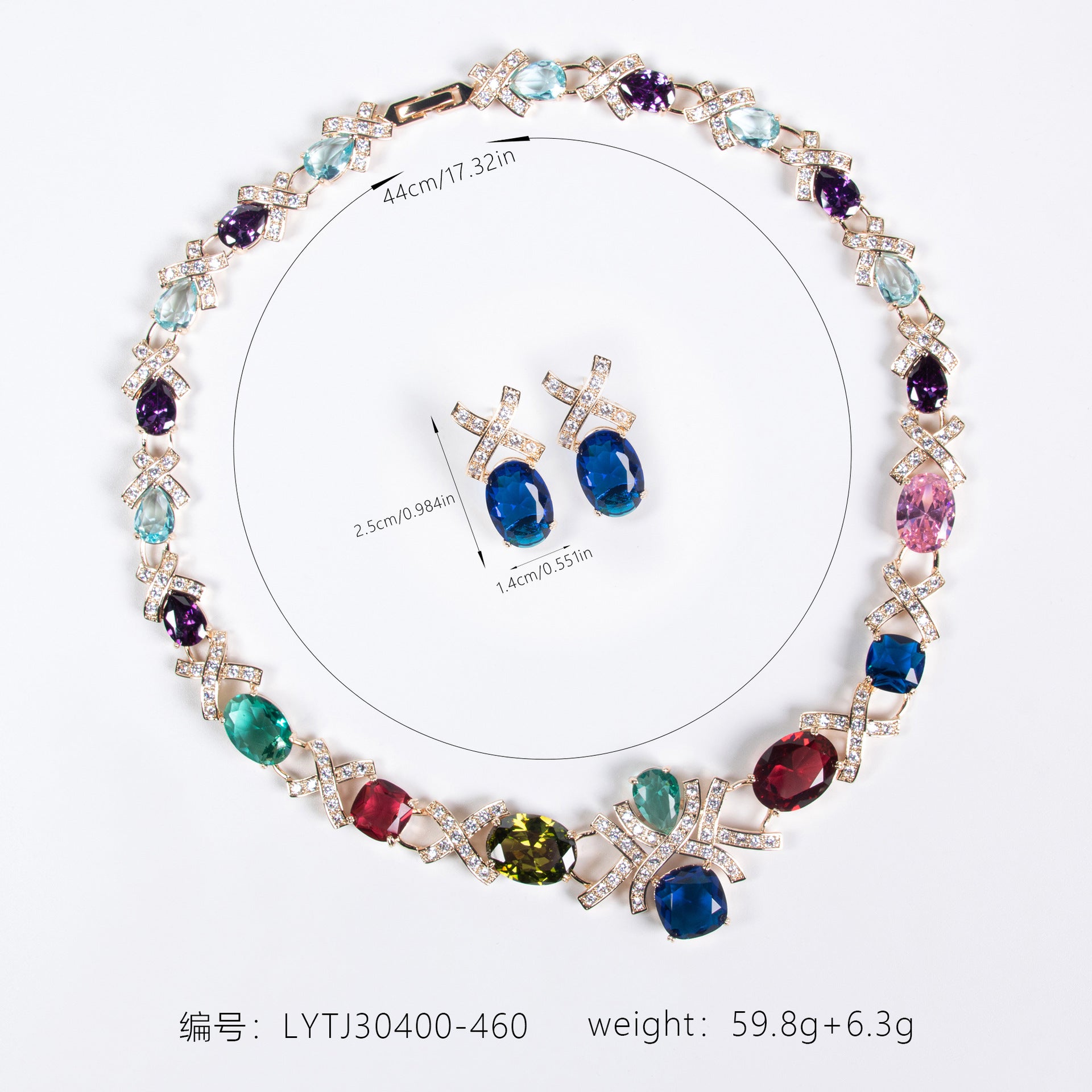 Luxury Blue Green Crystal Necklace and Earrings Jewelry Set
