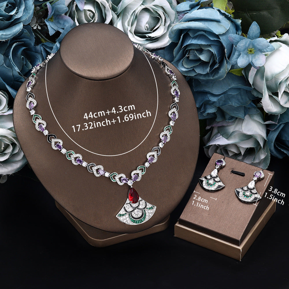 Luxury Green Crystal Necklace Set Gold Plated Copper Alloy Statement Jewelry for Women
