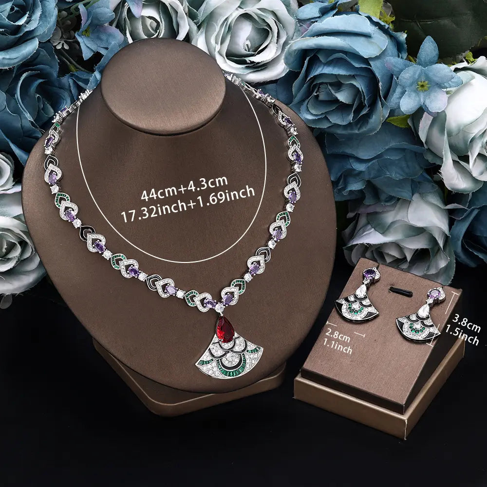 Luxury Green Crystal Necklace Set Gold Plated Copper Alloy Statement Jewelry for Women
