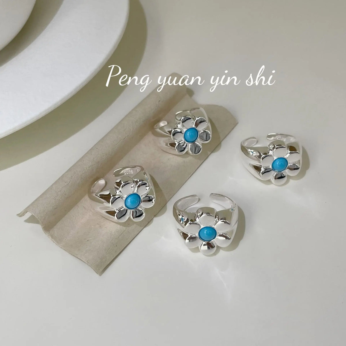 Bague Marguerite en Argent Sterling S925 et Turquoise Bleue