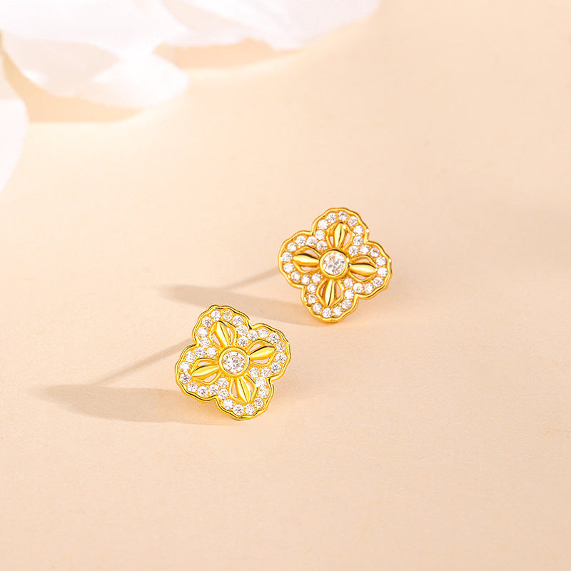 S925 sterling silver four-leaf clover stud earrings