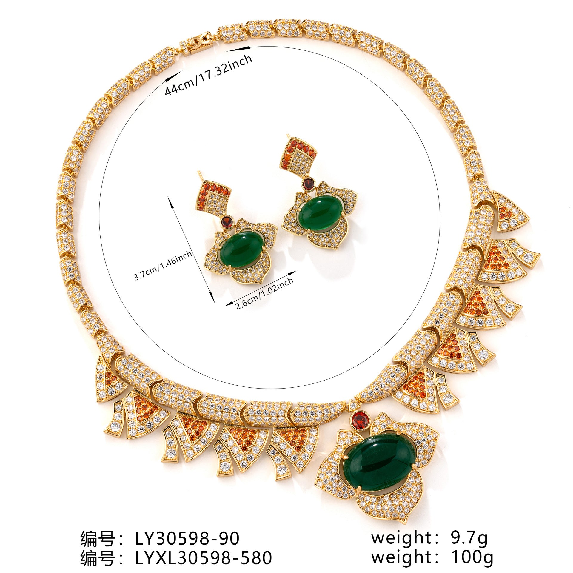 Luxury Red Gemstone Statement Necklace Set – Sparkling Gold Earrings Jewelry