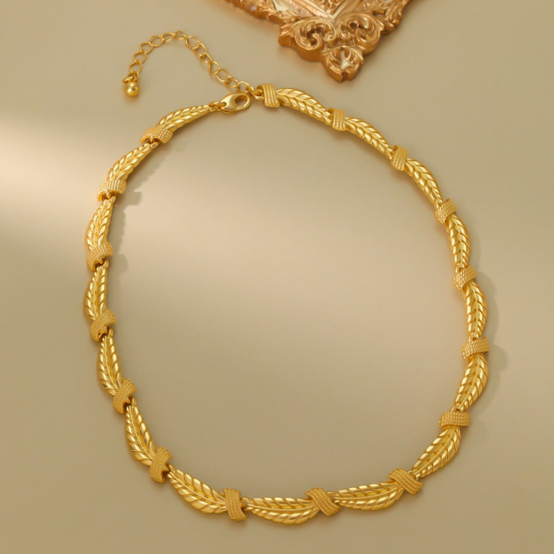 Gold-plated retro wheat ear necklace