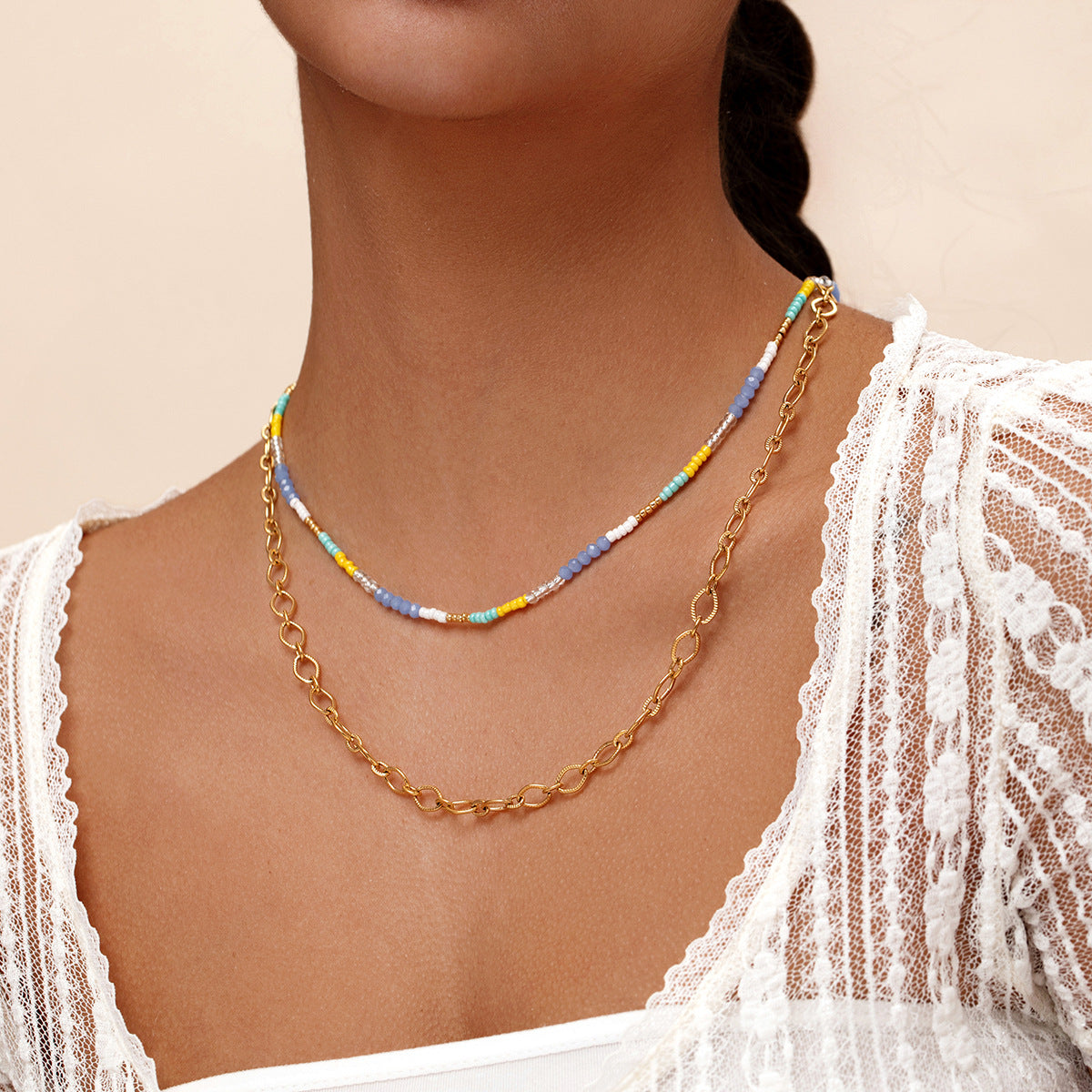 Simple personality handmade beaded stacked necklace