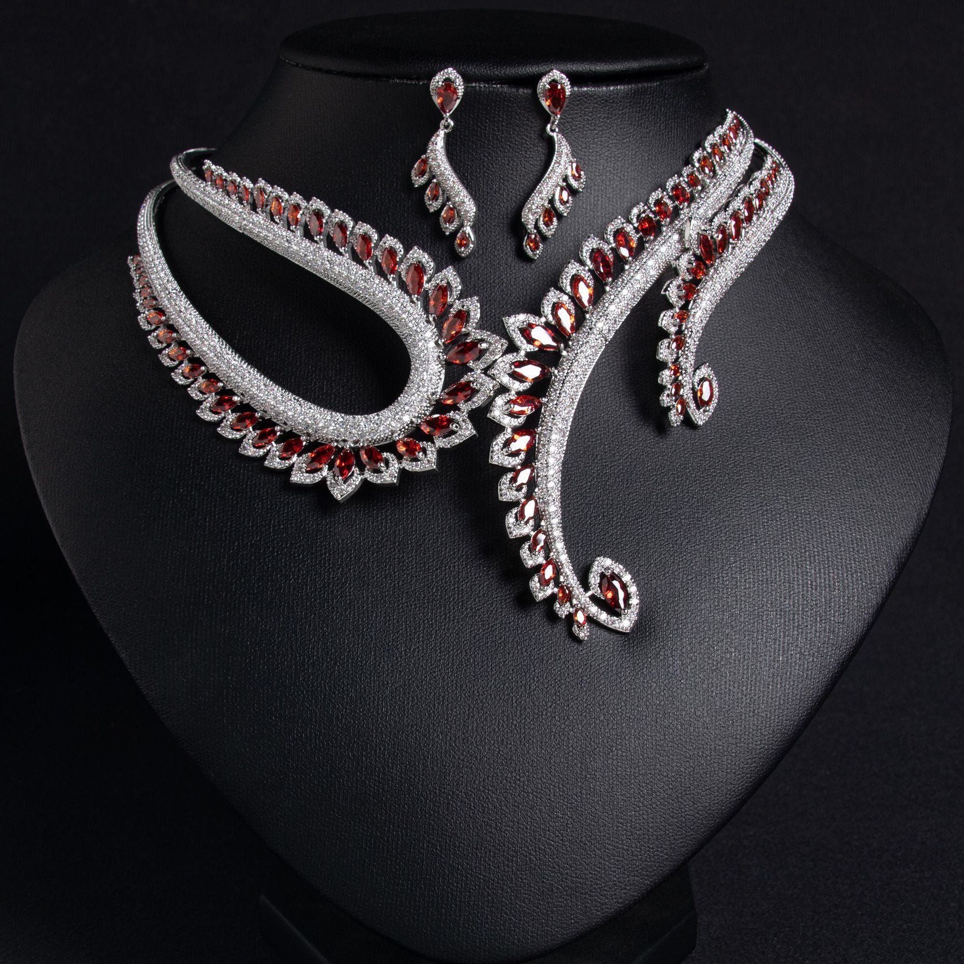 Glamorous Red Gemstone Necklace and Earrings Set – Luxury Evening Jewelry Collection