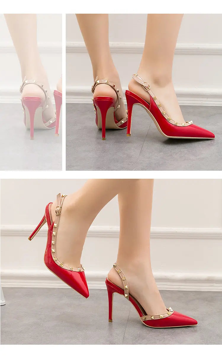Sandales femme à talon haut évidé, à rivet simple et bout pointu