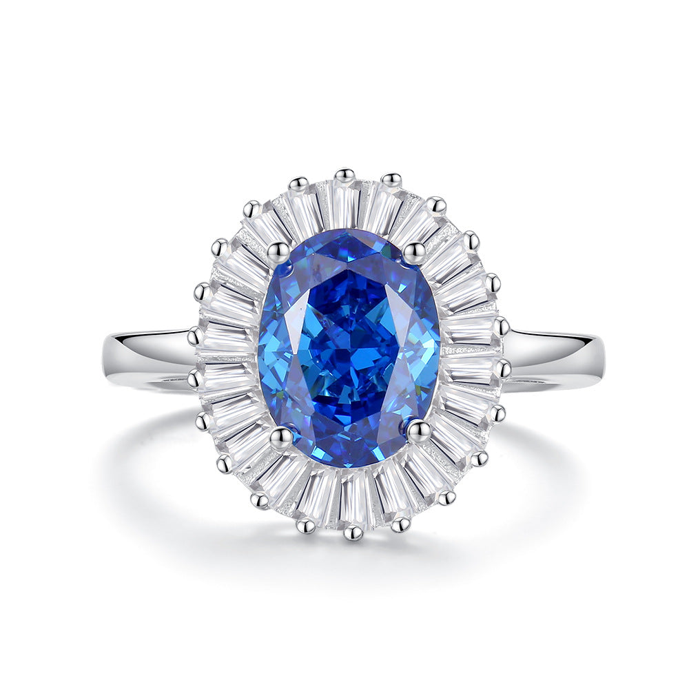 Bague de fiançailles de luxe ovale en saphir bleu pour femme