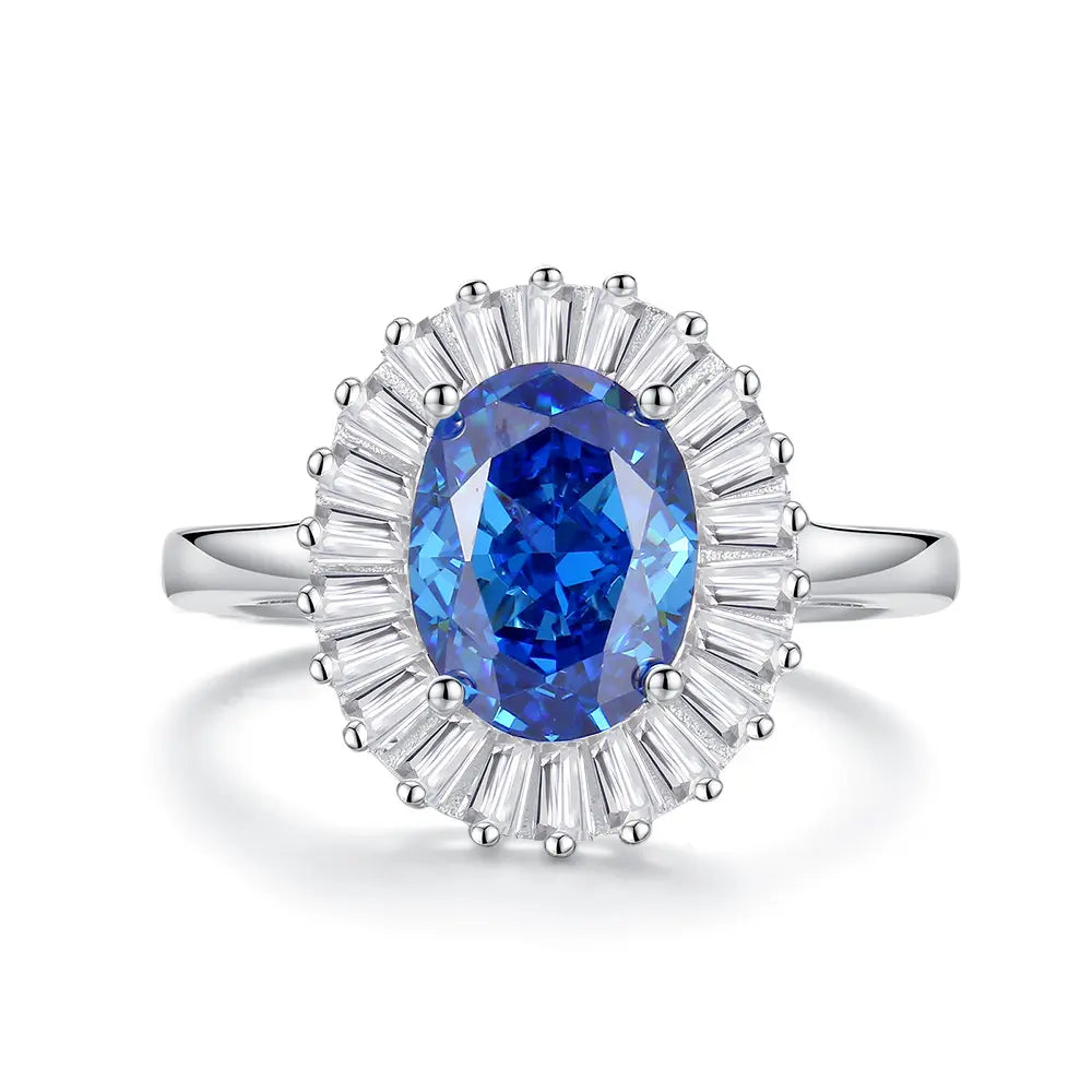 Bague de fiançailles de luxe ovale en saphir bleu pour femme