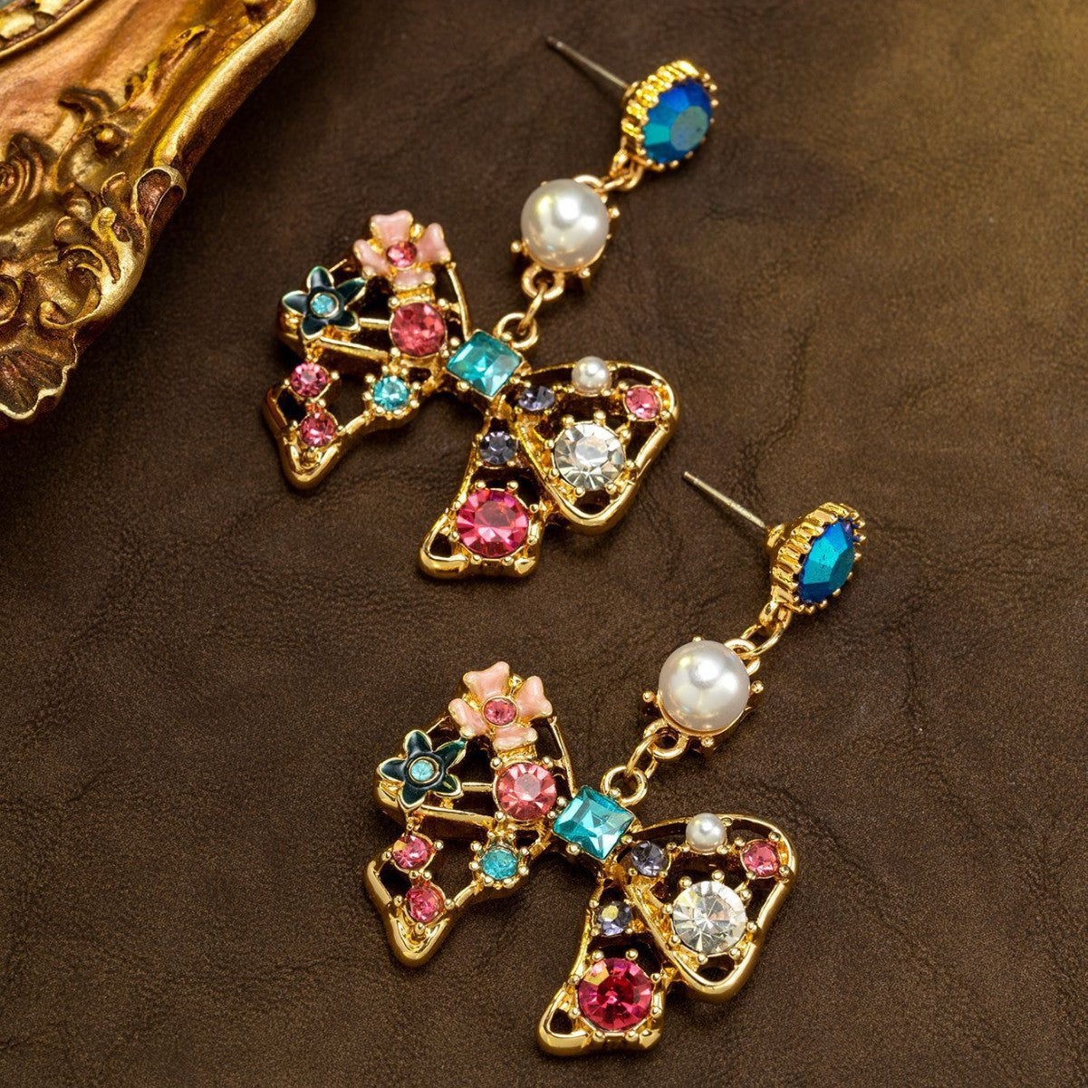 Luxury Colorful Butterfly Pearl Drop Earrings for Women