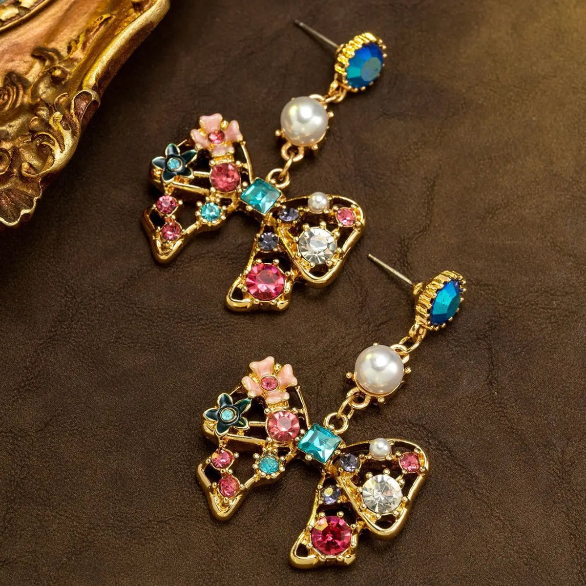 Boucles d'oreilles pendantes de luxe colorées papillon perle pour femmes